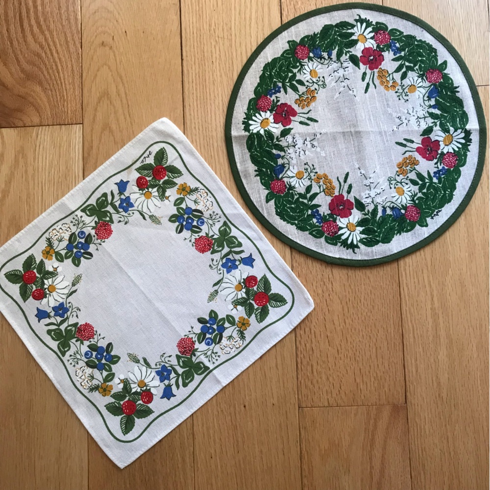 Set of 2 - Floral Printed Cotton Table Mats